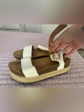 Women’s White Double-Strap Platform Sandals with Buckle ( Espadrilles)